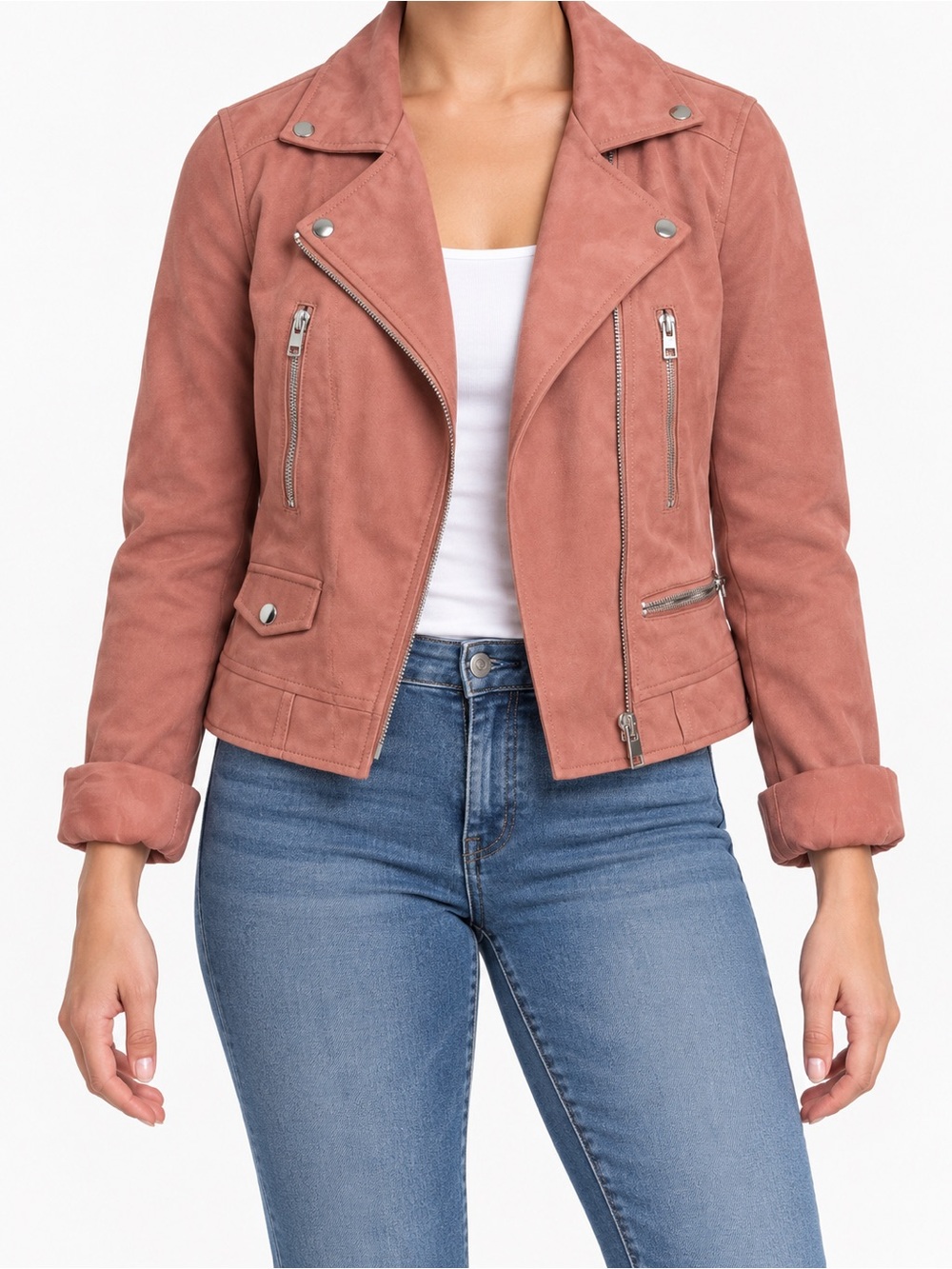 Forever 21 Women’s Dusty Rose Faux Suede Moto Jacket | Size Medium